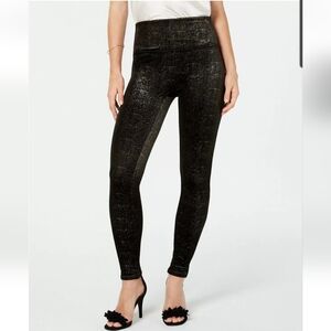Spanx Velvet Shine Leggings High Rise Stretchy Black Gold Size Medium